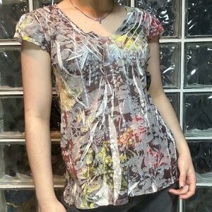 Floral Semisheer Shortsleeve